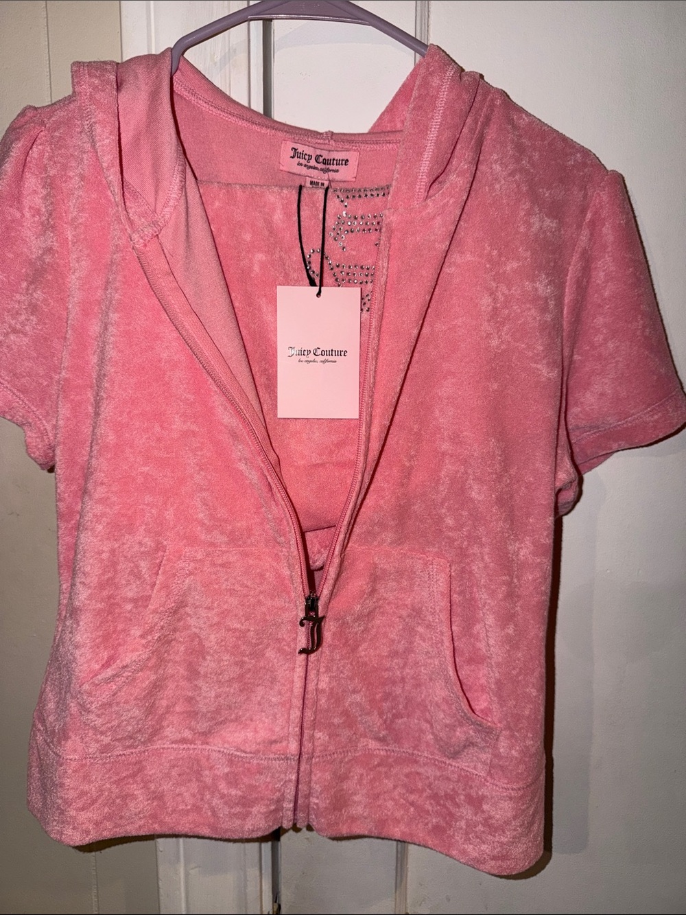 Juicy Couture Bubblegum Pink Velour Short Sleeve Zip Hoodie